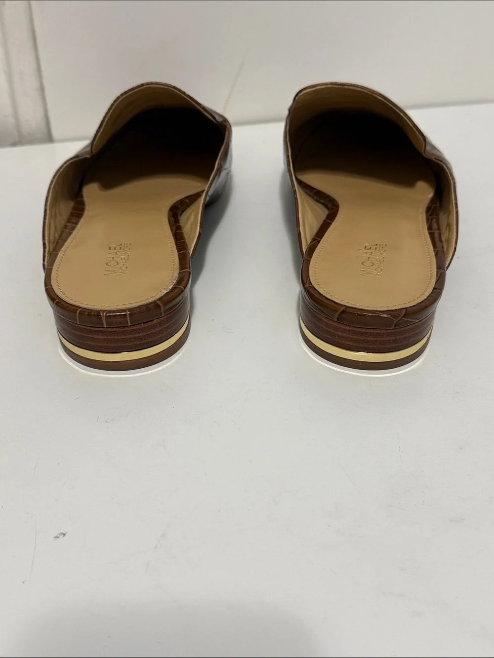 Michael Kors Brown Croc-Embossed Slip-On Loafers